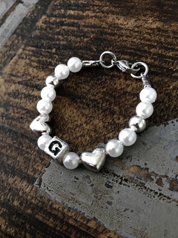 Little Girl Initial Bracelet Girls Personalized Jewelry Flower Girl Bracelet Pearl Baby Bracelet Little Girl Jewelry FREE Gift Box