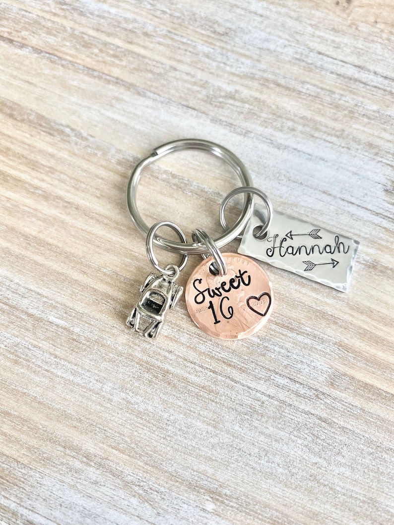 New Car Keychain,Personalized Sweet 16 Keychain, New Driver Keychain, Sweet Sixteenth Birthday Gift, Sweet 16 Gifts, Gifts For Daughter image 1