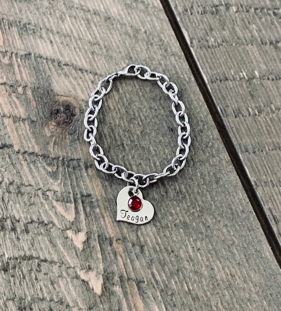 Girls Charm Bracelet Handstamped Bracelet Heart Bracelet Personalized Bracelet Charm Bracelet Bracelet for Girl Birthstone Jewelry Birthday Il_570xn