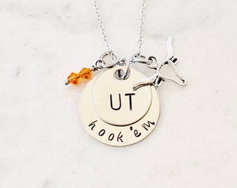 Longhorn Necklace UT Texas Longhorns Necklace Hook em Silver Necklace Longhorn Jewelry Texas Graduation Necklace Longhorn Pendant