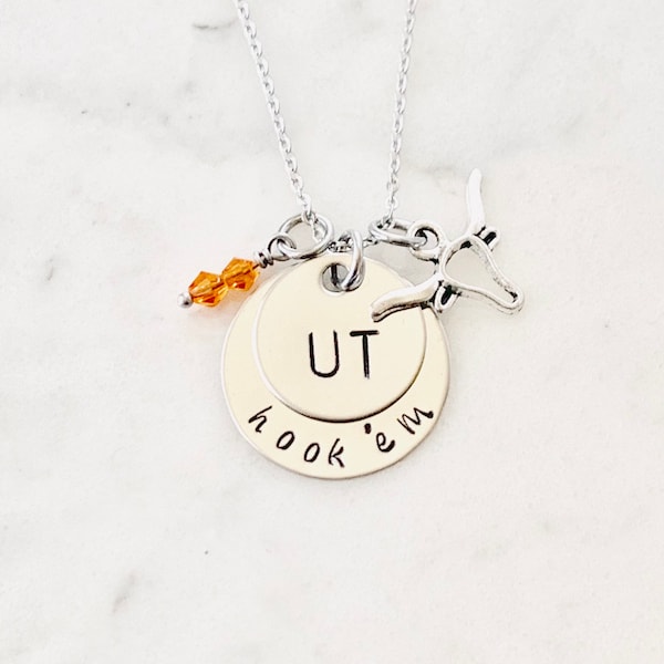 Longhorn Necklace UT Texas Longhorns Necklace Hook em Silver Necklace Longhorn Jewelry Texas Graduation Necklace Longhorn Pendant