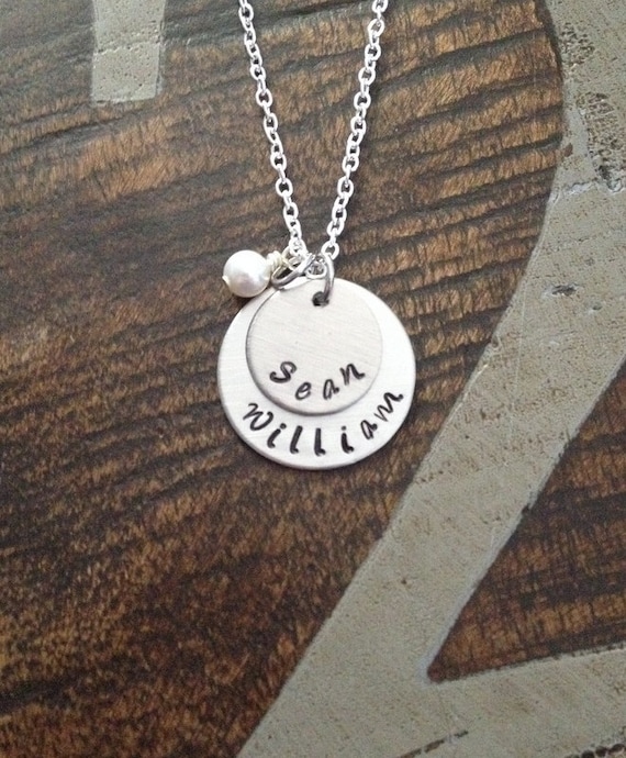 Mom Necklace Grandchild Necklace Personalized Necklace Personalized Jewelry Handstamped Necklace Name Necklace Gift for Mom Gift for Grandma Il_570xn