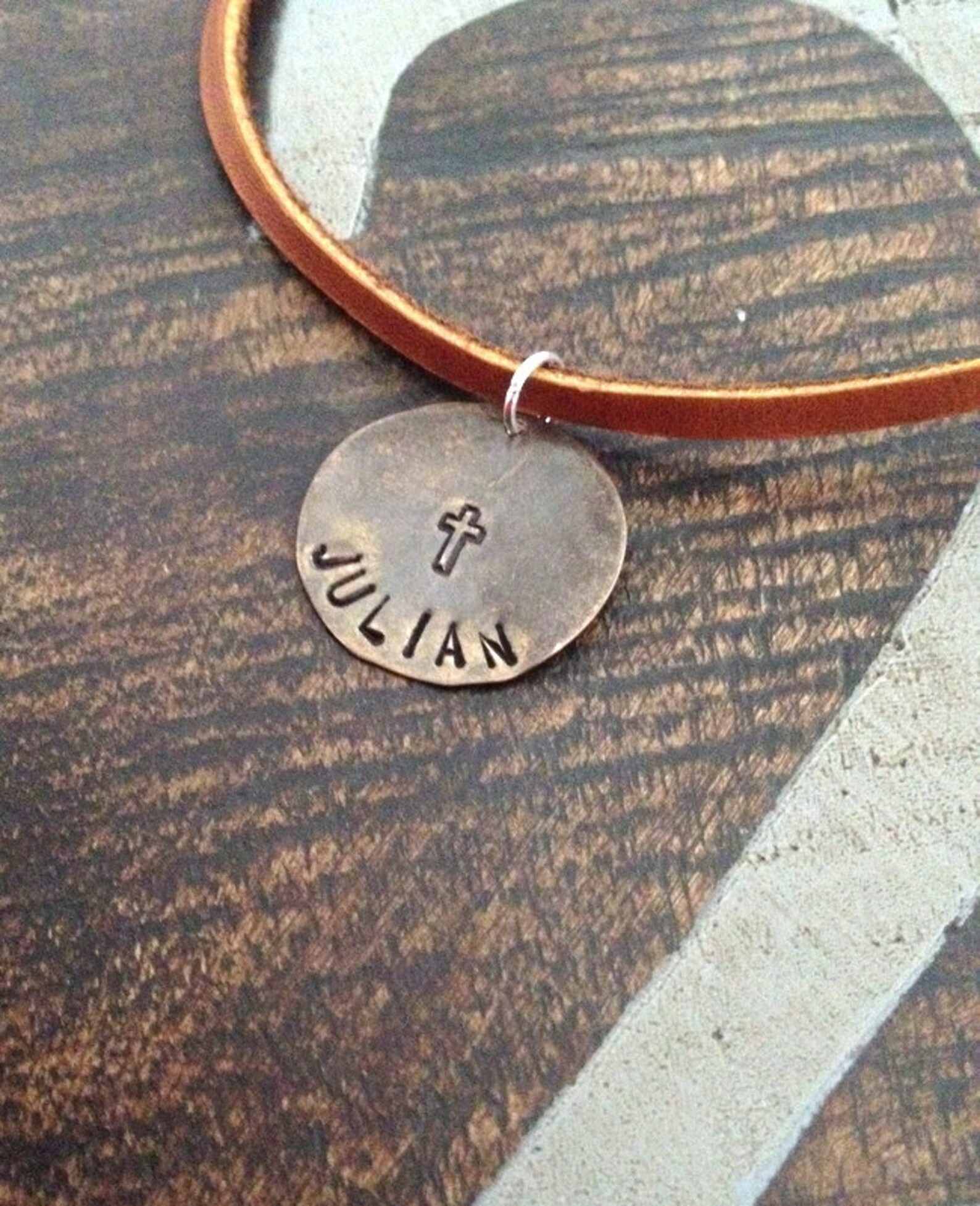 Boys Handstamped Necklace Boys Cross Necklace Boys Leather Etsy