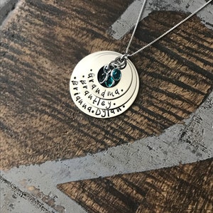 Personalized Necklace Mothers Day Gift Customized Washer Necklace Birthstone Necklace Grandma Necklace Handstamped Necklace Mom Necklace image 3