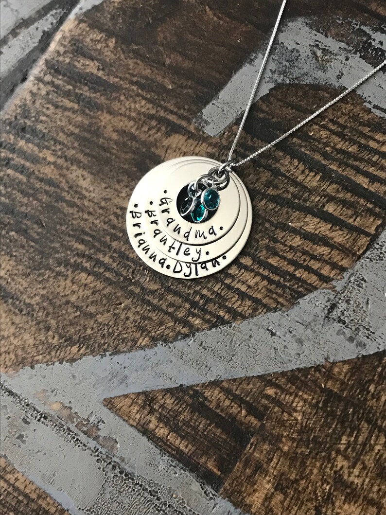 Personalized Necklace Mothers Day Gift Customized Washer Necklace Birthstone Necklace Grandma Necklace Handstamped Necklace Mom Necklace image 3