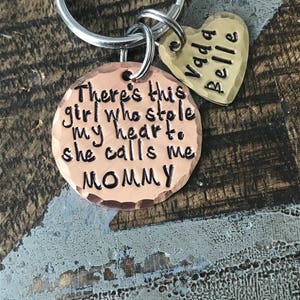 FREE SHIP USA Mom keychain, mothers day, mom gift Theres this girl who stole my heart she calls me Mom gift for mom dad gift, fathers day image 5