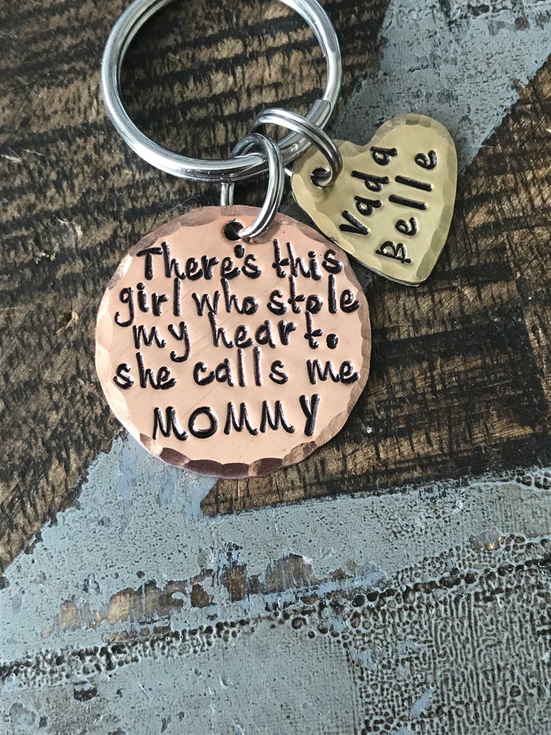 FREE SHIP USA Mom keychain, mothers day, mom gift Theres this girl who stole my heart she calls me Mom gift for mom dad gift, fathers day image 5