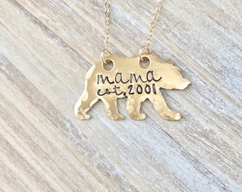 Mama Bear Necklace Mothers Day gift Momma bear necklace personalized established year golden mama necklace bear necklace mom gift mama gift