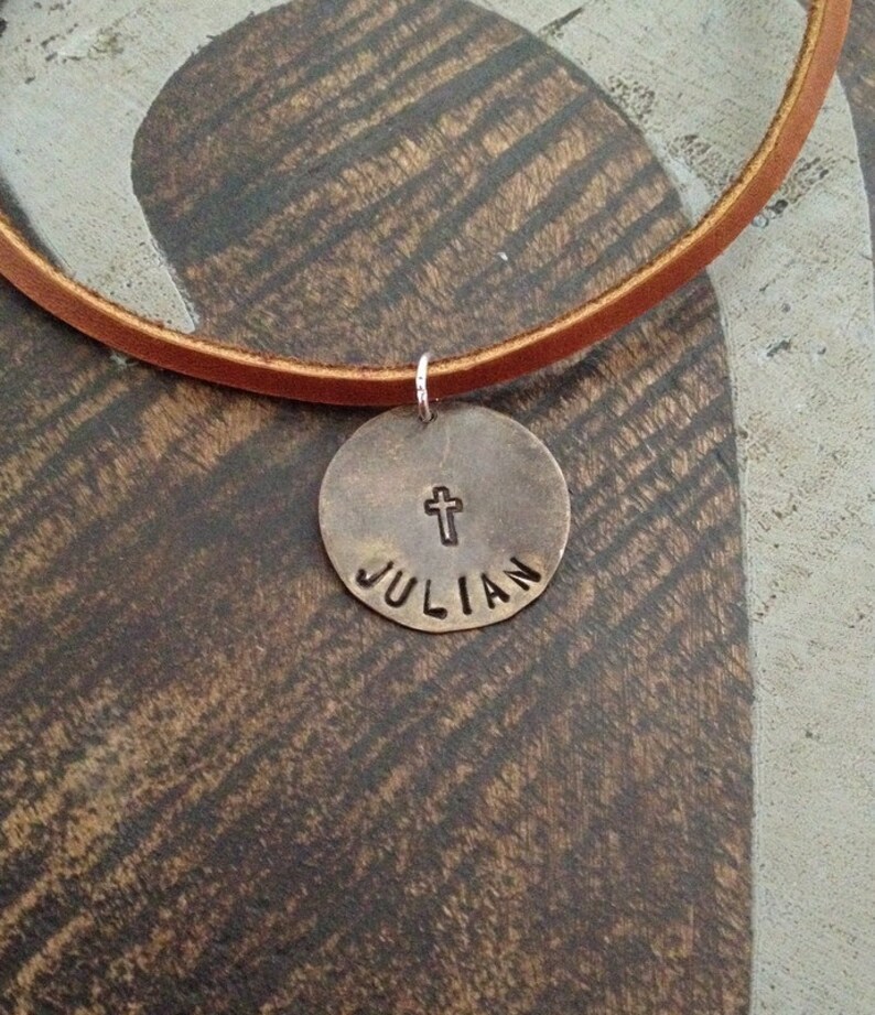 Boys Handstamped Necklace Boys Cross Necklace Boys Leather Etsy