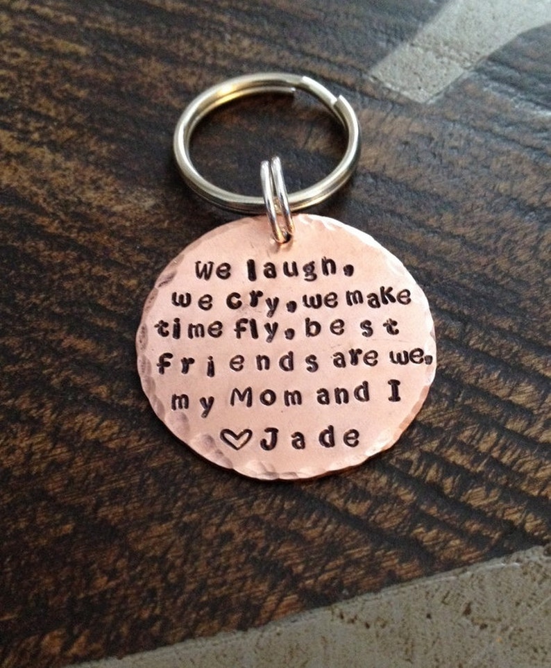 You are still young and your budget is tight so you want an affordable but meaningful gift for your mom on mother’s day? Don’t worry, check out this idea - a personalized keychain. The keychain with the hand-stamped text “We laugh, we cry, we make time fly. Best friends are we. My mom and I” will touch mommy’s heart. It’s made from high-quality copper which is very strong and does not tarnish, just like your love for mom, not saying too much but never getting faded. The price of this gift is cheap, but the meaning inside is absolutely not.