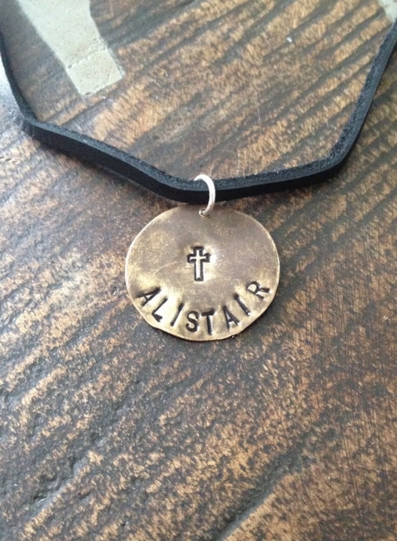 Boys Handstamped Necklace Boys Cross Necklace Boys Leather Etsy