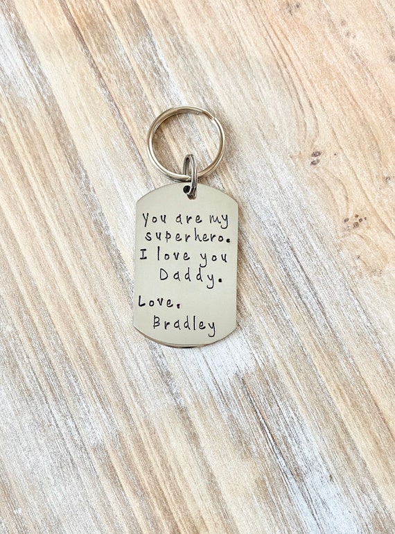 Super hero Dad Keychain Gift for New Dad Love Daddy Keychain Handstamped Keychain Custom Keychain Dad Keychain Fathers Day Gift from Son Il_570xn