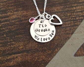 Personalized Custom Jewelry We love you 'Tia' Hand Stamped Necklace Auntie Necklace Tia Necklace Tia Jewelry Love Handstamped Love Jewelry