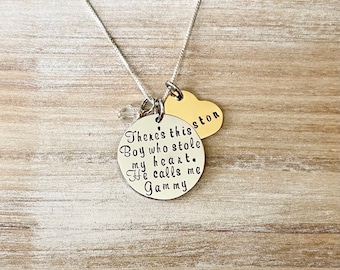 Gammy Necklace Theres this boy who stole my heart Handstamped Necklace Personalize Jewelry Mothers Day Gift Grandma Jewelry Custom Necklace