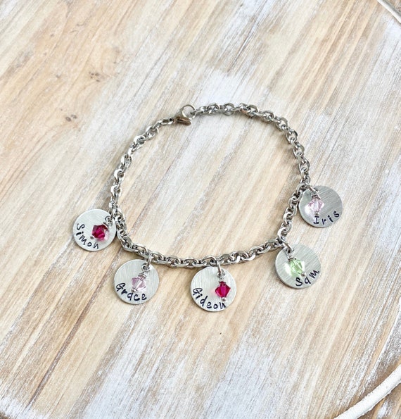 Handstamped Anklet Charm Anklet Mom Anklet Custom Anklet Personalized Anklet Birthstone Anklet Gift for Mom Anklet Gift Mommy Anklet Il_570xn