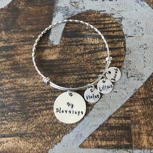 My Blessings Bangle Mom bangle Nana bangle Grandma bracelet Handstamped Jewelry Adjustable Bangle Name Bracelet Gift for Mom