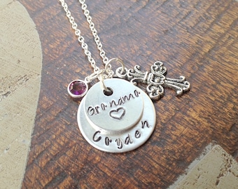 Grandma Necklace Grandchild Necklace Personalized Necklace Personalized Jewelry Handstamped Necklace