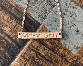 Name Necklace Rose Gold Necklace Bridesmaids Necklace Rose Gold Bar Necklace Initial Necklace Personalized Bar Necklace Engraved Necklace