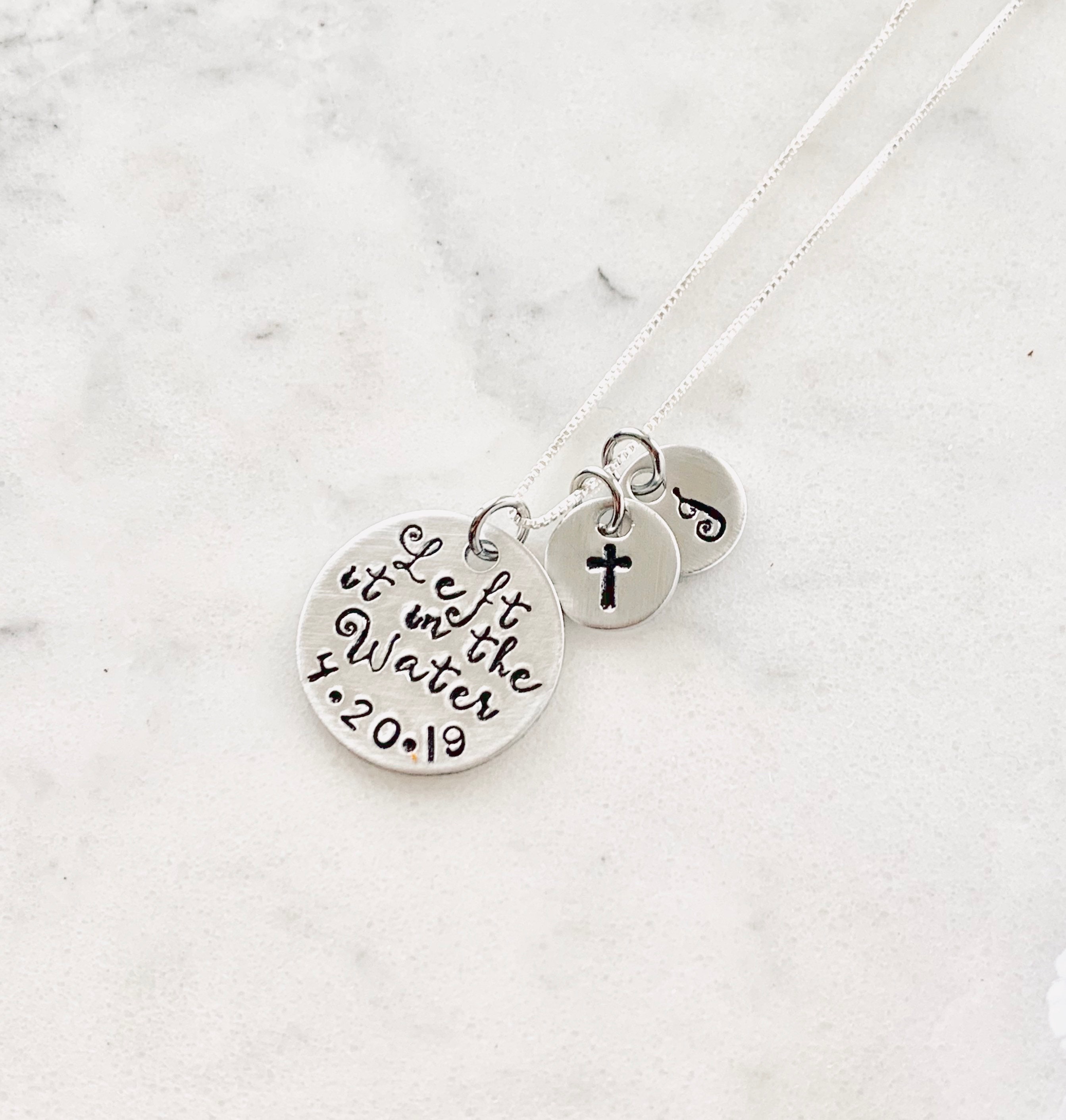 Baptism Gift Christian Jewelry Left It in the Water Baptism Necklace With  Custom Baptized Date Hand Stamped Religious Jewelry for Her - Etsy, image size:2686x2822