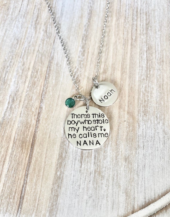 Nana Necklace There this boy who stole my heart Handstamped Necklace Personalize Jewelry Mothers Day Gift Grandma Jewelry Custom Necklace Il_570xn