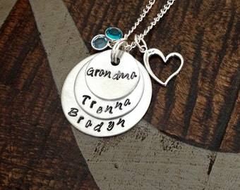 Grandma Necklace Grandchild Necklace Personalized Necklace Personalized Jewelry Handstamped Necklace