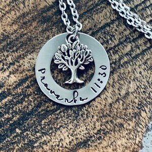 Proverbs 11:30 Necklace Christian necklace family tree jewelry Handstamped necklace Christening gift Baptism Jewelry