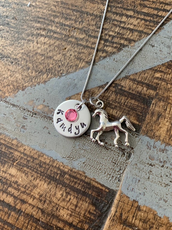 Girls Horse Necklace Horse Jewelry Name Necklace Horse Lover Gift