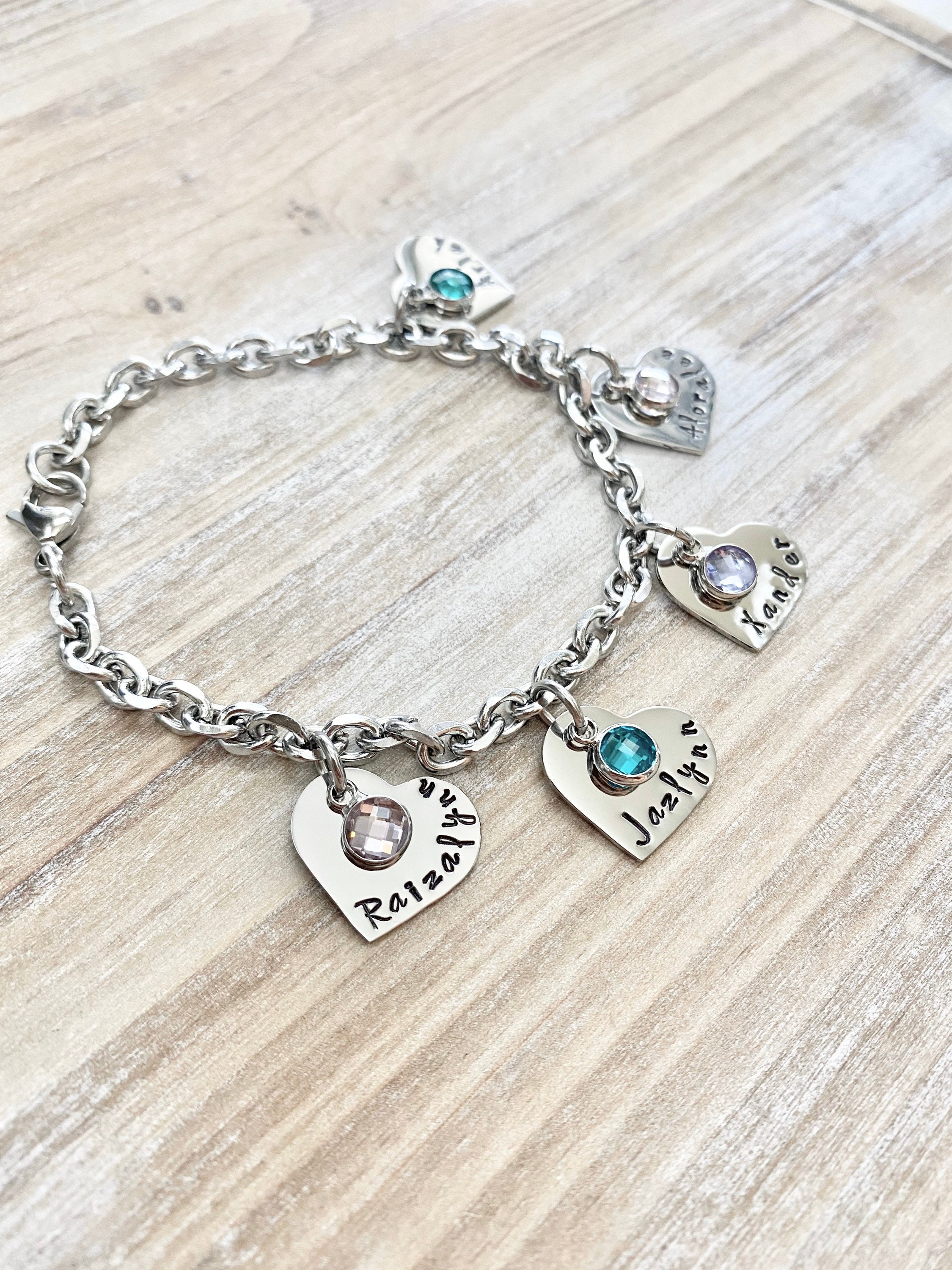 Personalized Heart Charm Bracelet Grandma Bracelet Grandchild Etsy