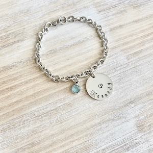 Girls Charm Bracelet Handstamped Bracelet Heart Bracelet Personalized Bracelet Charm Bracelet Bracelet for Girl Birthstone Jewelry Birthday image 5