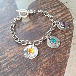 Personalized Charm Bracelet Grandma Bracelet Grandchild Bracelet Handstamped Jewelry Mom Charm Bracelet Grandma Gift Mothers Day Gift image 3