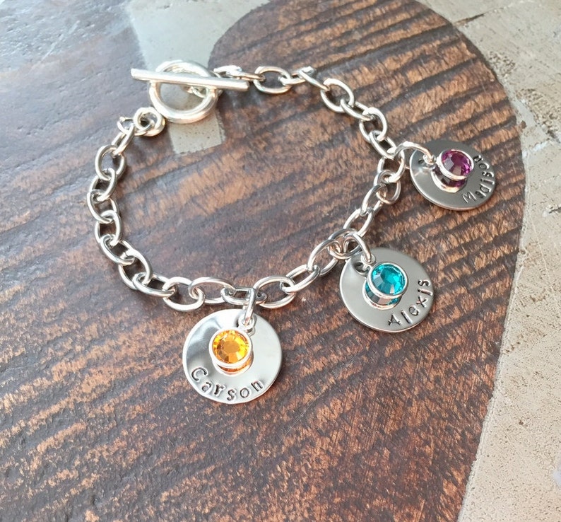 Personalized Charm Bracelet Grandma Bracelet Grandchild Bracelet Handstamped Jewelry Mom Charm Bracelet Grandma Gift Mothers Day Gift image 3