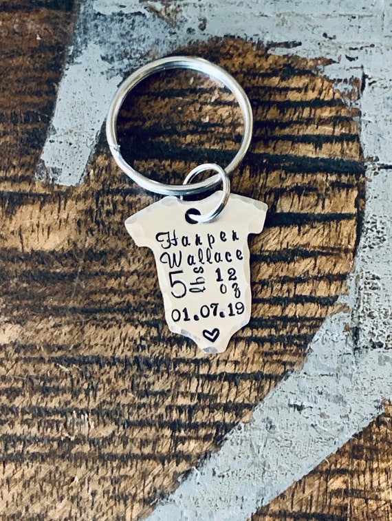 Silver Onesie Keychain Baby Announcement Baby Statistics Keychain New Baby Gift for Dad Baby Gift for Mom Baby Weight Time Date Keepsake Bab Il_570xn