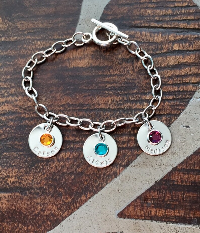Grandma Bracelet Gift for Mom Handstamped Charm Bracelet Etsy