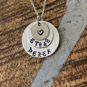 Mom Necklace Handstamped Necklace Heart Necklace Silver Layered Necklace Name Necklace Mothers Day Jewelry Gift for Mom Handstamped Jewelry