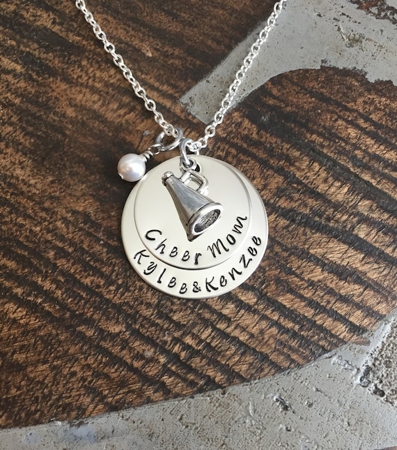 Cheer Mom Necklace Handstamped Necklace Megaphone Necklace Custom