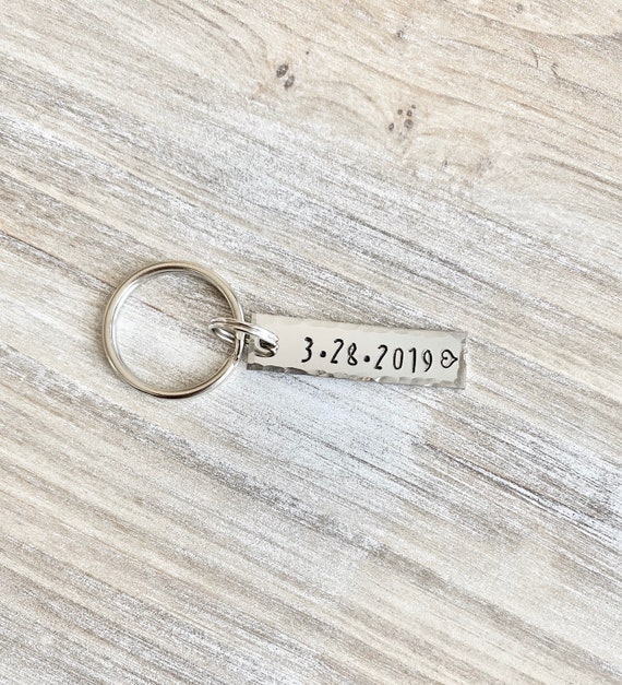 Date Keychain Custom Keychain 1 year anniversary gift for him Custom Boyfriend Gift Anniversary Keychain Personalized Keychain Bar Keychain Il_570xn