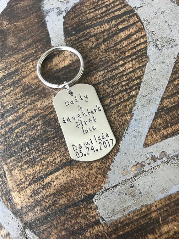 Daughters First Love Handstamped Keychain Mens Keychain Dad Keychain Customized Keychain Personalized Mens Keychain Father Keychain dad gift Il_570xn