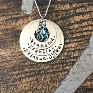 Personalized Necklace Mothers Day Gift Customized Washer Necklace Birthstone Necklace Grandma Necklace Handstamped Necklace Mom Necklace image 4