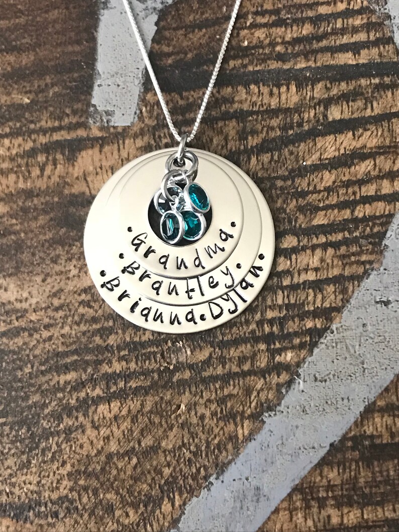 Personalized Necklace Mothers Day Gift Customized Washer Necklace Birthstone Necklace Grandma Necklace Handstamped Necklace Mom Necklace image 4