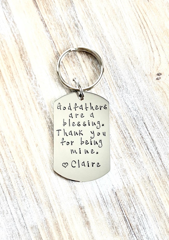 Godfather Keychain Baptism Gift Christening Keychain Handstamped Keychain Custom Keychain Godfathers Are A Blessing Godfather Il_570xn