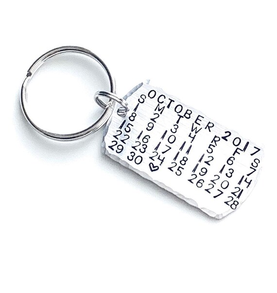 Calendar Keychain Date Keychain Calendar Gift Anniversary Gift Handstamped Calendar Handstamped Keychain Custom Keychain Dogtag Keychain Il_570xn
