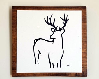 Deer - Minimalist Animal Art -Original Drawings on Wood