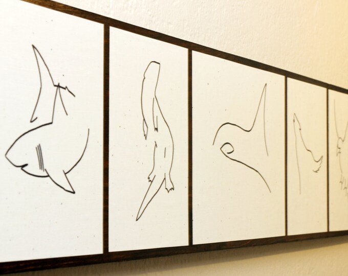Minimalist Animal Art Original Drawings Mounted on Wood Etsy