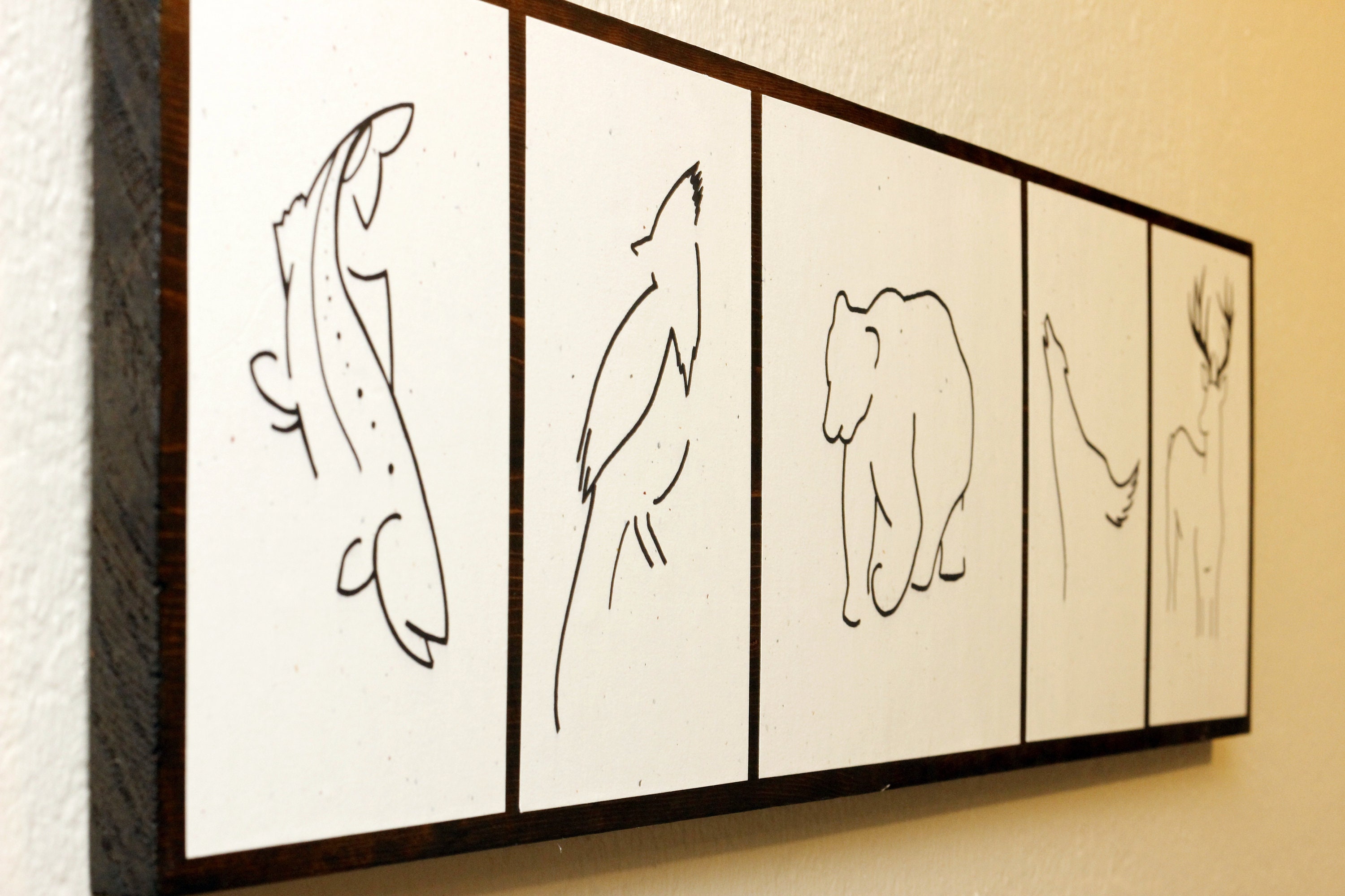 Minimalist Animal Art original Drawings on Wood Cascades Etsy