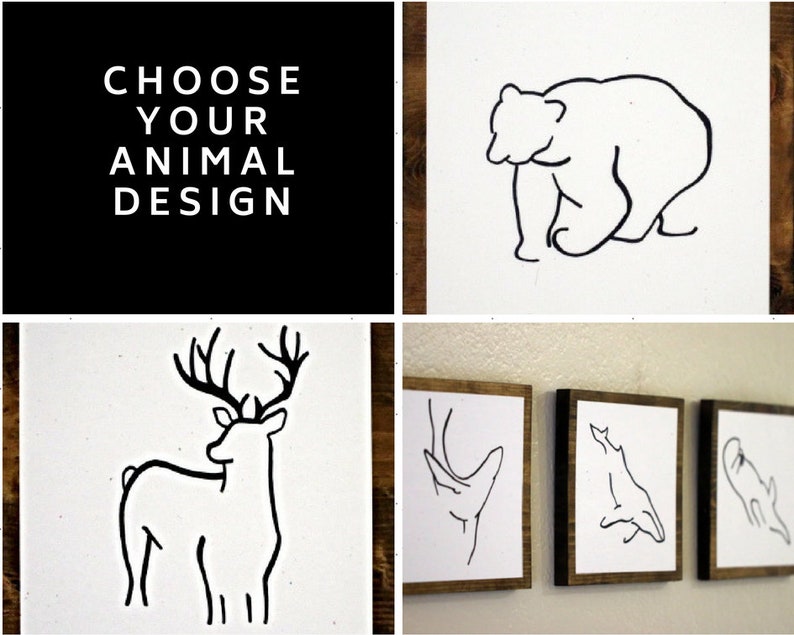 CUSTOM ANIMAL: Minimalist Animal Art, Original Drawings on Wood image 2