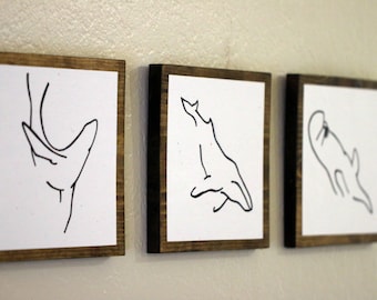 Minimalist Animal Art -Original Drawings on Wood - Marine Mammal Theme