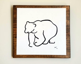 Bear - Minimalist Animal Art -Original Drawings on Wood