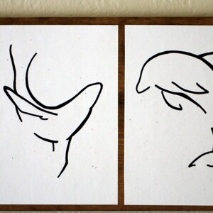 Minimalist Animal Art Original Drawings on Wood Marine | Etsy