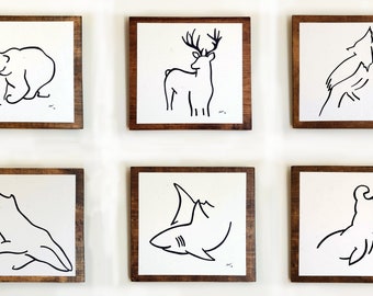 CUSTOM ANIMAL: Minimalist Animal Art, Original Drawings on Wood