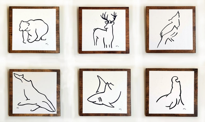 CUSTOM ANIMAL: Minimalist Animal Art, Original Drawings on Wood image 1